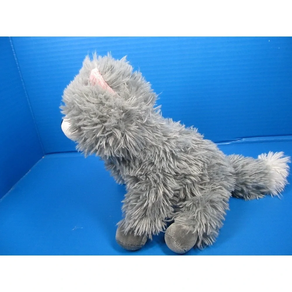 GUND Gray & White Scruffy Fur Plush Kitty Cat w/ Pink Bow jemma 320591
